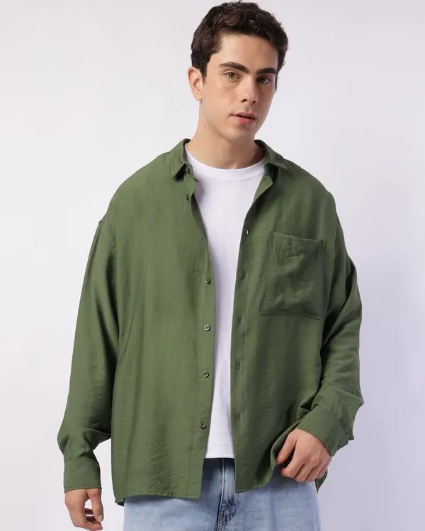 Camisa Masculina Viscose Oversized Mullet com Bolso Verde 1