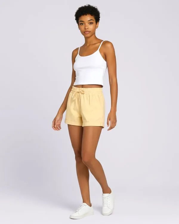 Short Feminino Sarja Curto Com Elástico Amarelo 40