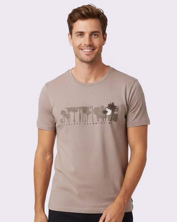 Camiseta Masculina Algodão Estampa Tropical Bege M