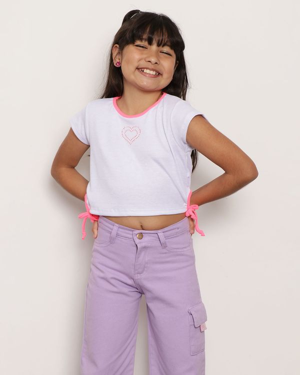 Blusa Infantil Canelada Aplique Strass Manga Curta Branca 8