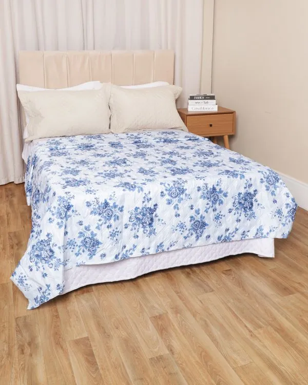 Colcha Casal Arte & Cazza 170 Fios Matelassê Estampa Floral Azul UN