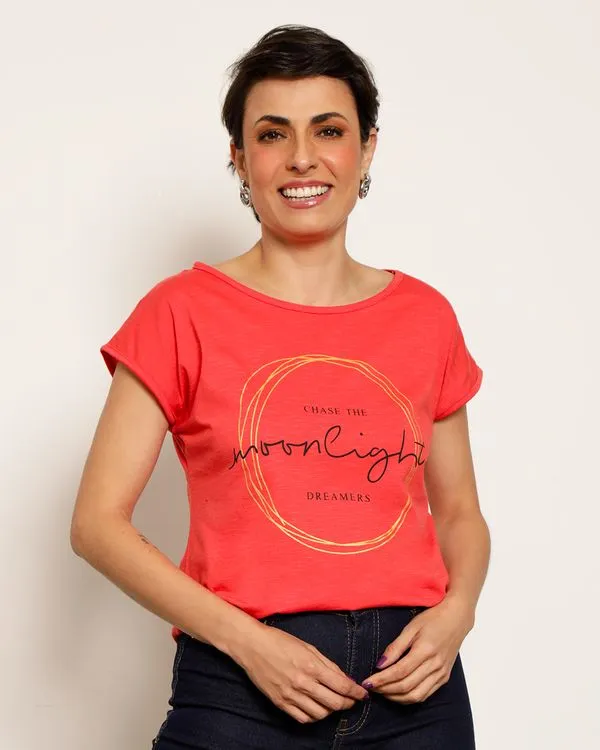 Blusa Feminina Estampa Frontal Manga Curta Vermelha P