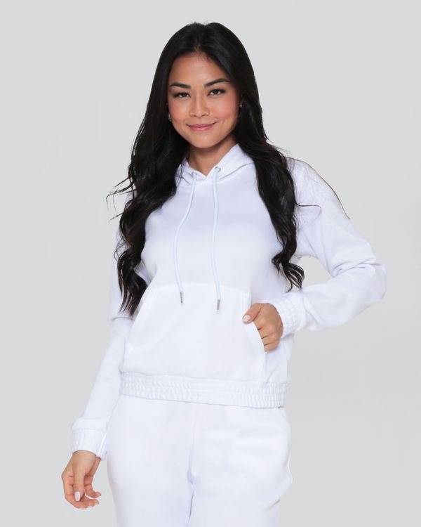 Blusão Moletom Feminino Com Capuz Branco G