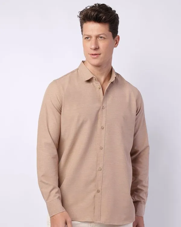 Camisa Masculina Manga Longa com Botões Marrom GG