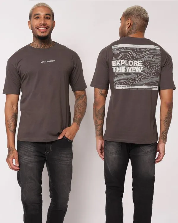 Camiseta Masculina Algodão Estampa Frente e Costas Cinza GG