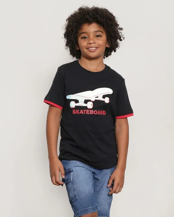 Camiseta Infantil Manga Curta Estampa Skate Preta 6