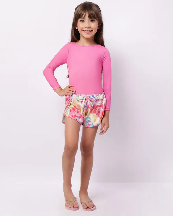 Short Infantil Saída De Praia Curto Estampado Rosa 8
