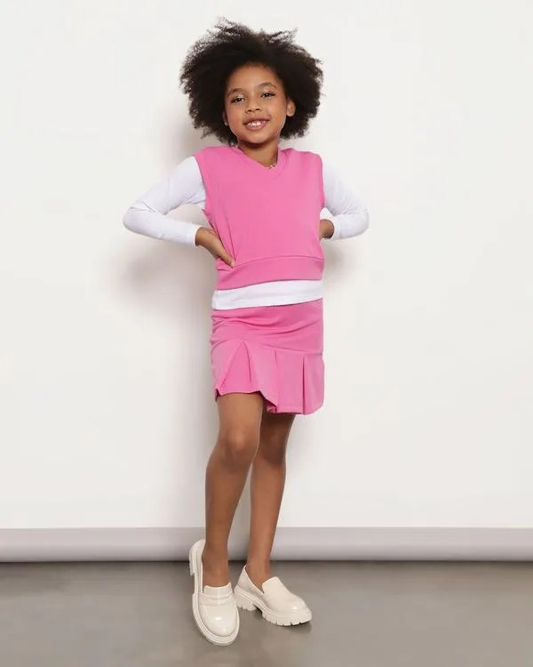 Saia Infantil Plissada Texturizada Rosa 4