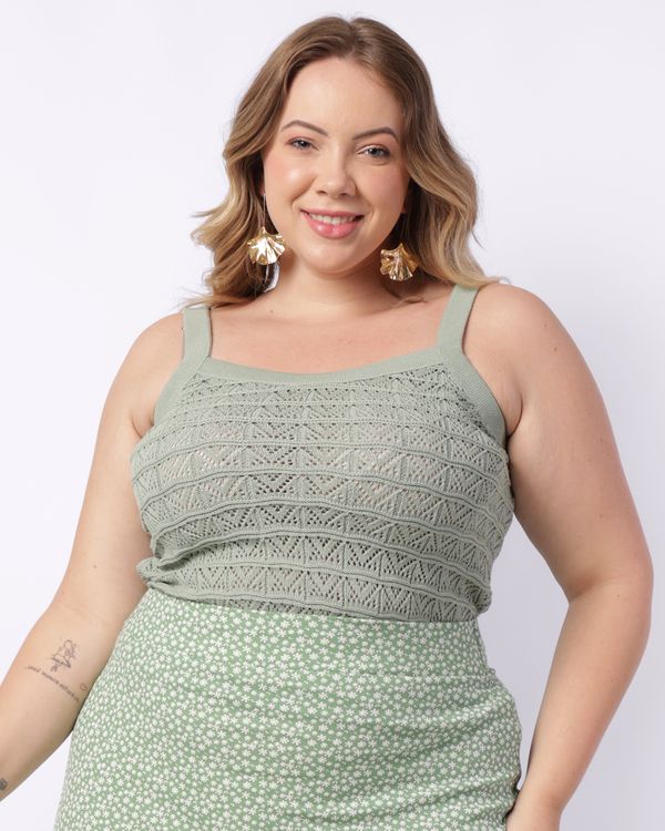 Regata Plus Size Feminina Tricô Verde G1