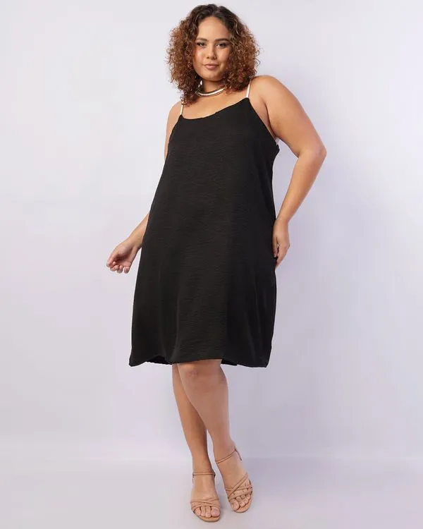 Vestido Plus Size Feminino Curto Alcinha Cordão Preto G3