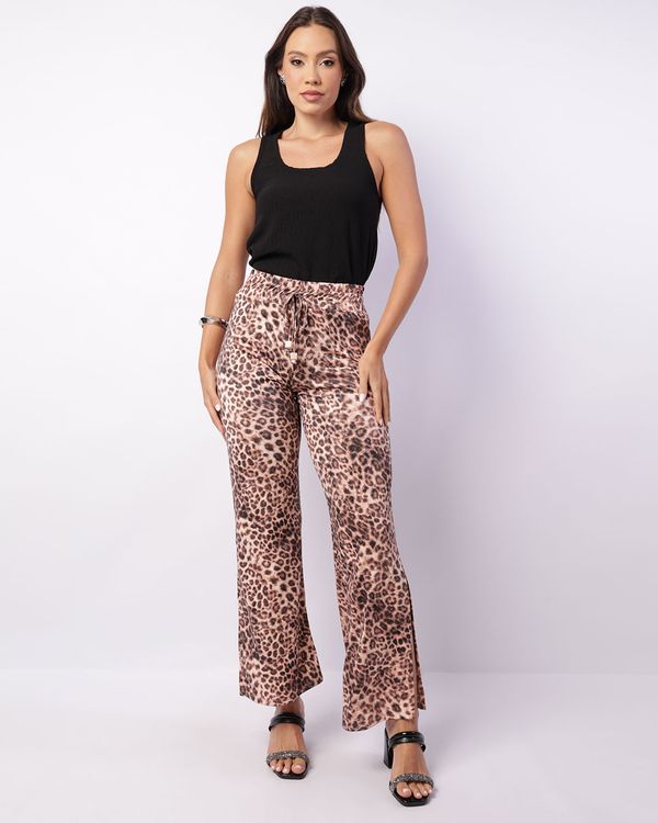 Calça Feminina Pantalona Estampa Animal Print Preta GG