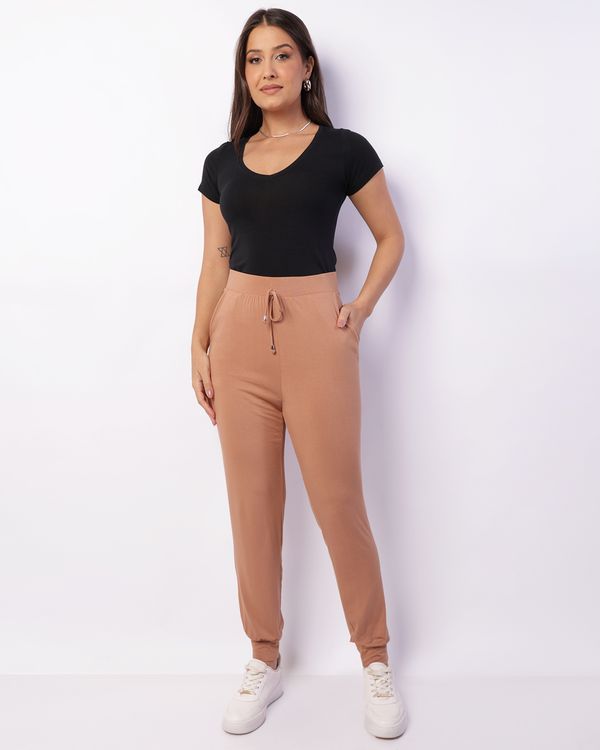 Calça Feminina Jogger Viscose Com Bolsos Bege P