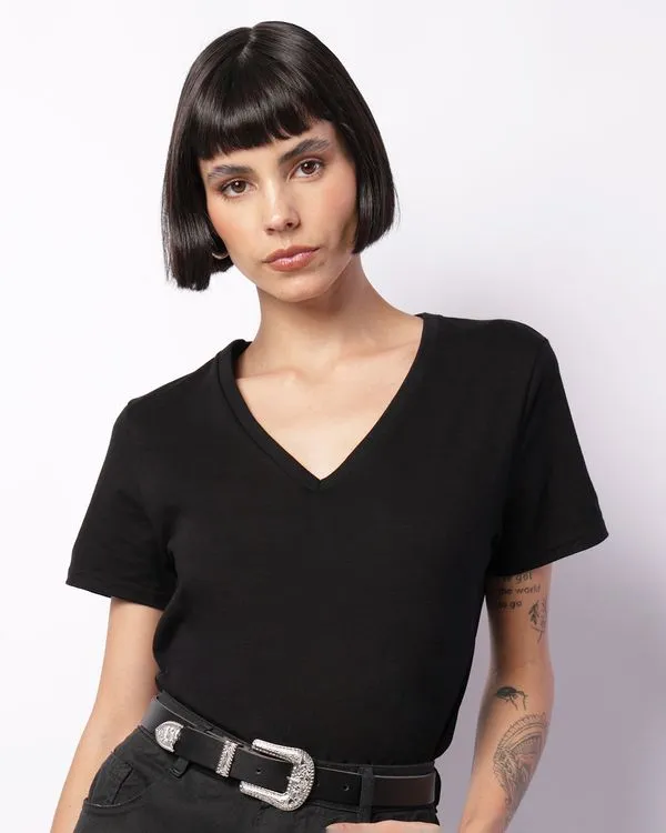 Blusa Feminina Impermeável Básica Manga Curta Preta P
