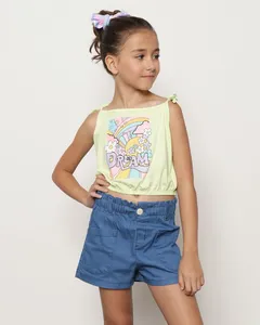 Regata Alcinha Infantil Estampa Arco Íris + Brinde Faixa Floral Amarelo Neon 10