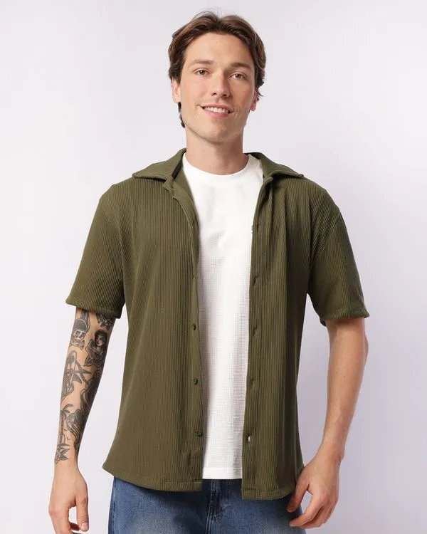 Camisa Masculina Canelada Soft Manga Curta Verde GG