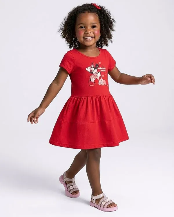 Vestido Bebê Curto Disney Minnie Três Marias Vermelho 3