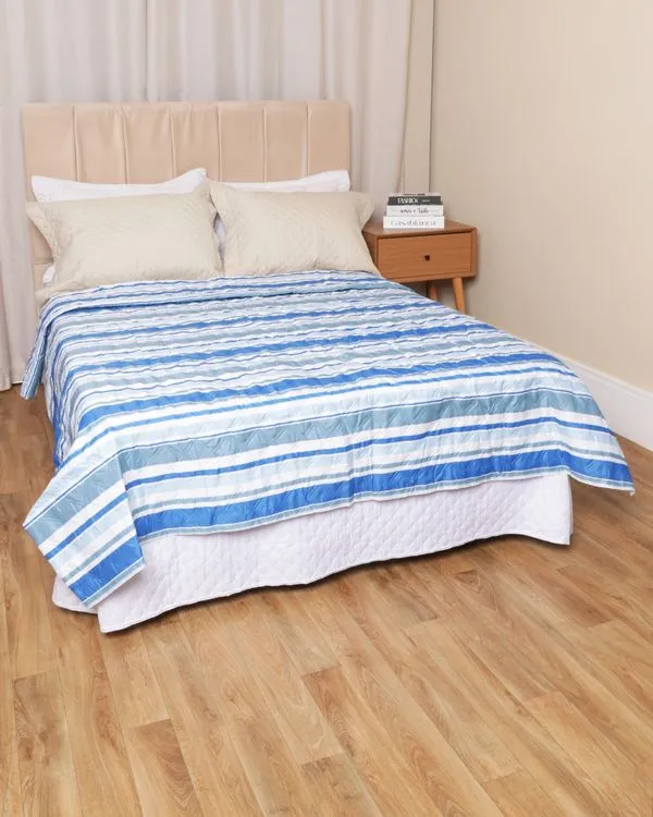Colcha Casal Com Viés 180cmx215cm Arte & Cazza Estampada Azul UN