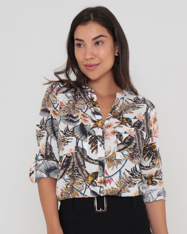 Camisa Feminina Viscose Estampa Floral Branca M