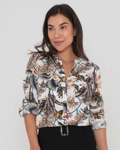Camisa Feminina Viscose Estampa Floral Branca M