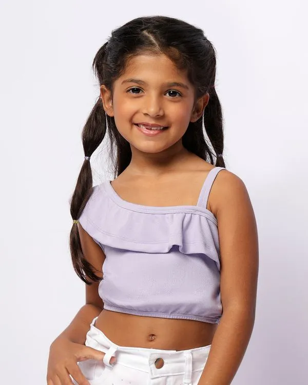 Blusa Infantil Cropped Um Ombro Só Alcinha Lilás 8