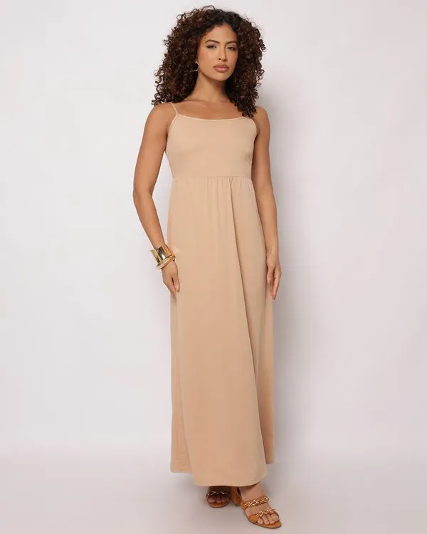 Vestido Feminino Longo Berry & Co.Viscose Alcinha Bege GG