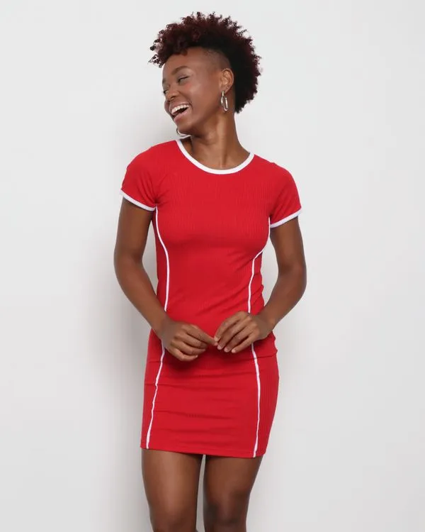 Vertido Feminino Canelado Vermelho P
