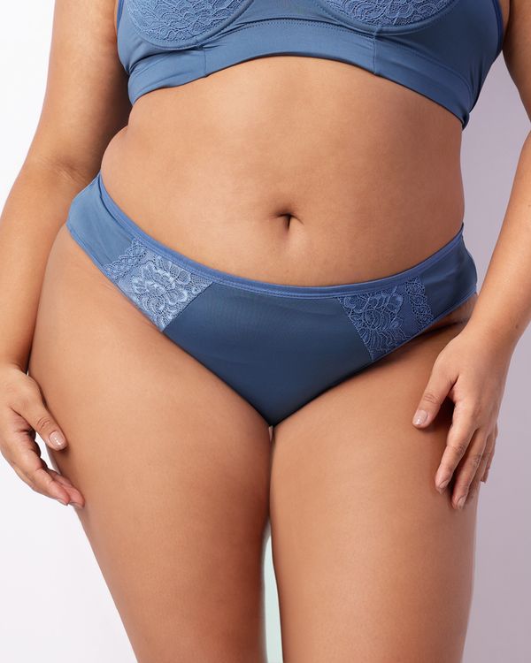 Calcinha Plus Size Feminina Biquíni Detalhe Renda Azul 52