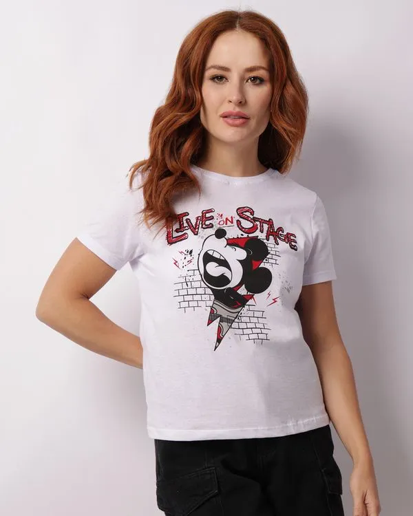 Camiseta Feminina Disney Mickey Manga Curta Branca P