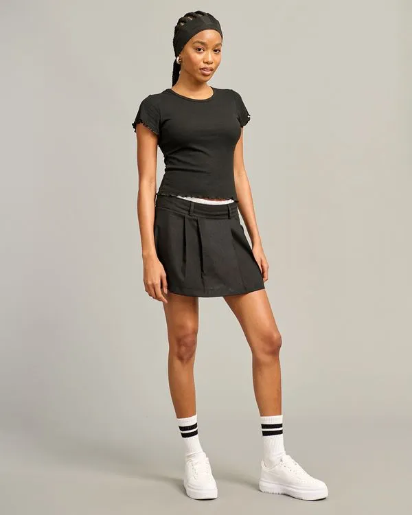 Short Saia Feminino Curto Plissada Cós Duplo Preta G