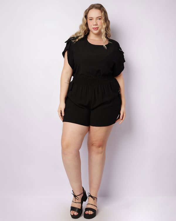 Short Plus Size Feminino Curto Berry & Co. Bolso Cargo Preto G1