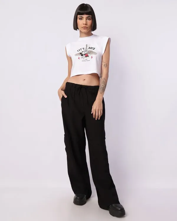 Calça Feminina Reta Com Bolsos Cargo Elástico Preta P