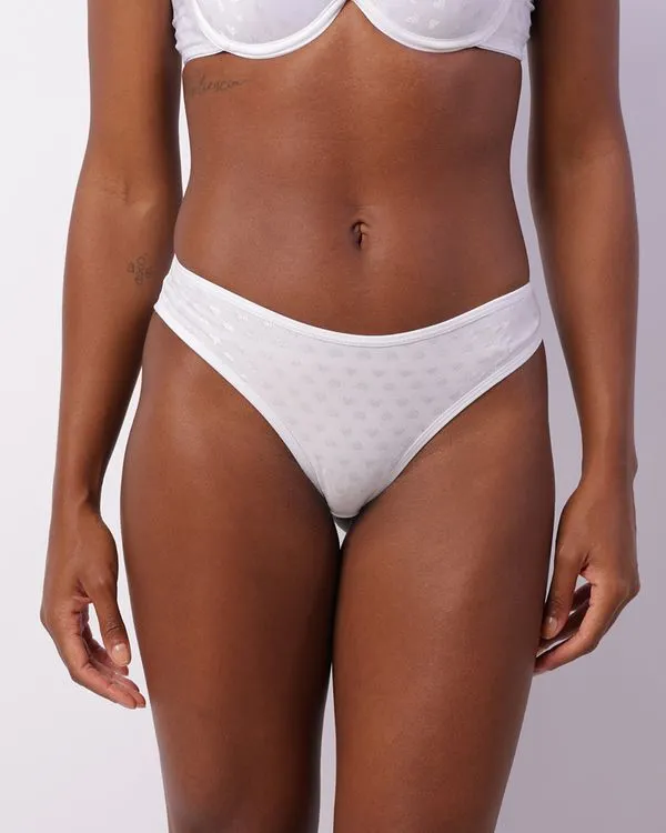 Calcinha Feminina Fio Duplo Textura Corações Branca M
