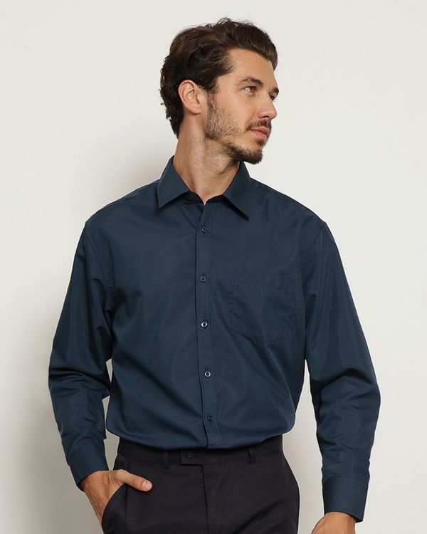 Camisa Masculina Manga Longa Com Bolso Azul 2