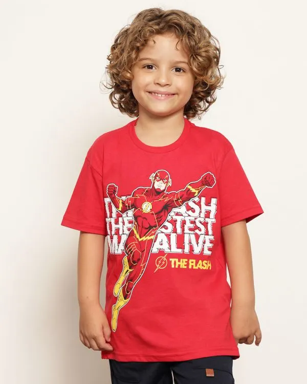 Camiseta Infantil DC Comics Flash Manga Curta Vermelha 10