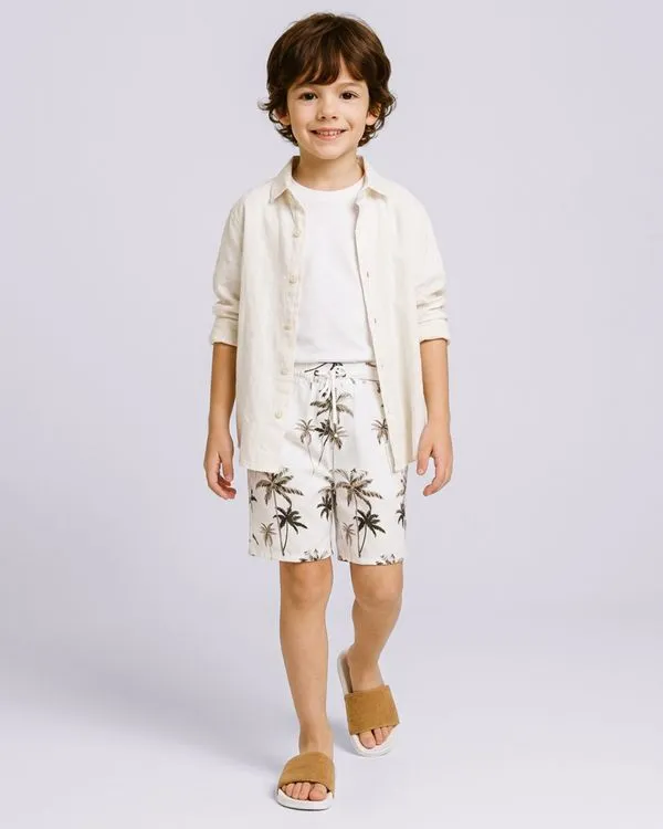 Bermuda Juvenil Surf Estampa Coqueiros Off White 12