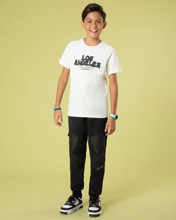Calça Juvenil Moletom Jogger Cargo Preta 16