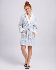 Roupão Kimono Plumagem com Sherpa Estampa Xadrez Azul M