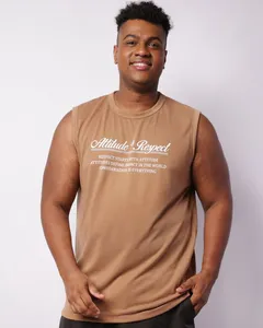 Regata Plus Size Masculina Estampa Escrita Bege G1