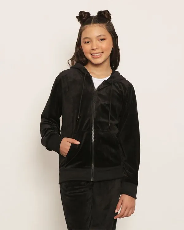 Casaco Juvenil Com Zíper e Capuz Plush Preto 14