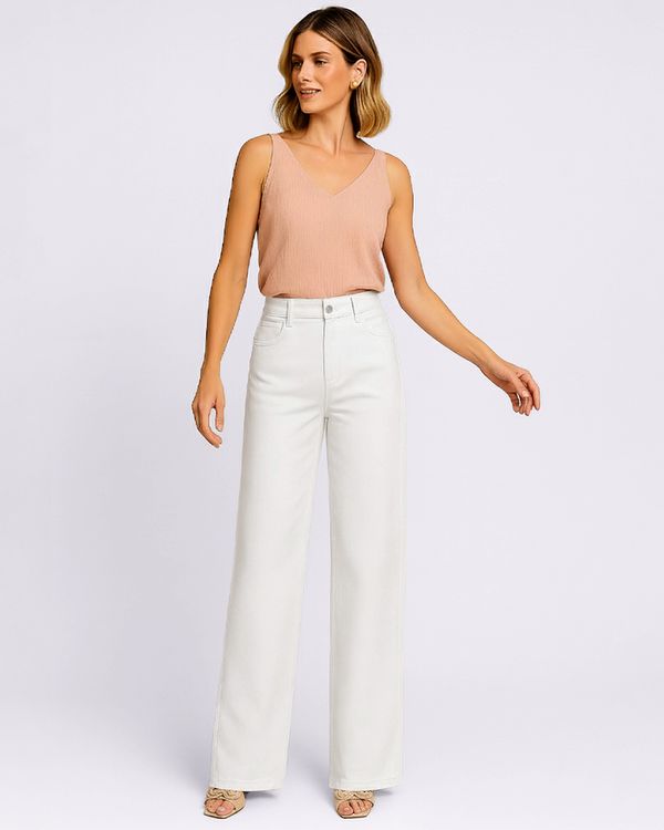 Calça Sarja Feminina Wide Leg com Bolsos Branca 38