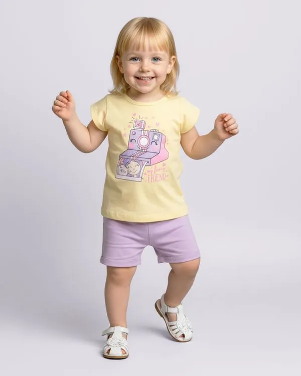 Camiseta Bebê Estampa com Glitter Manga Curta Amarela 3