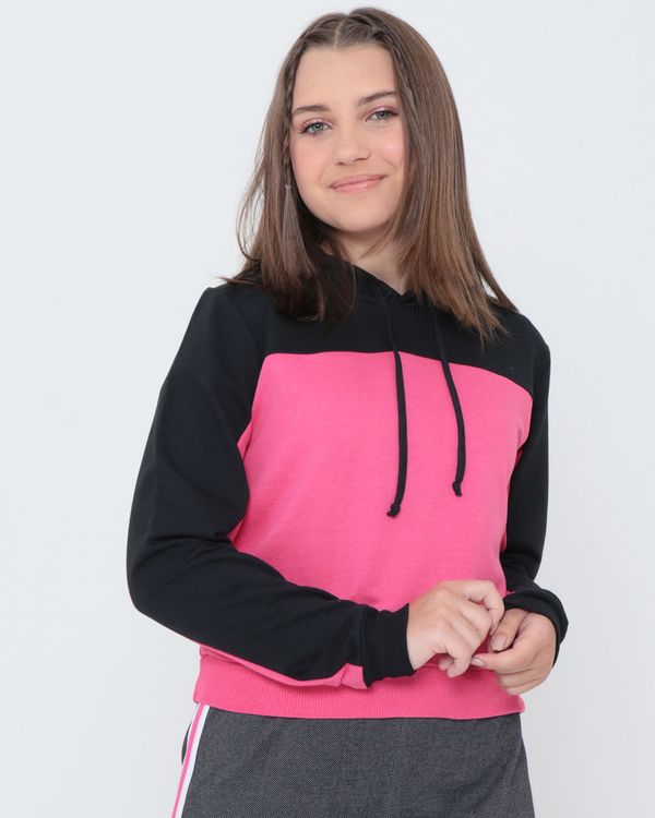 Blusa Moletom Juvenil Com Recorte Preta 16