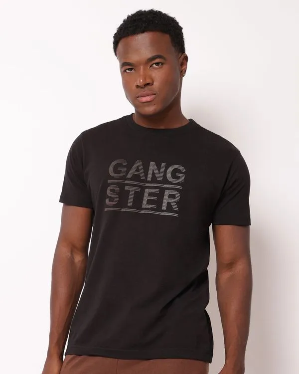 Camiseta Masculina Gangster Algodão com Estampa Preta G