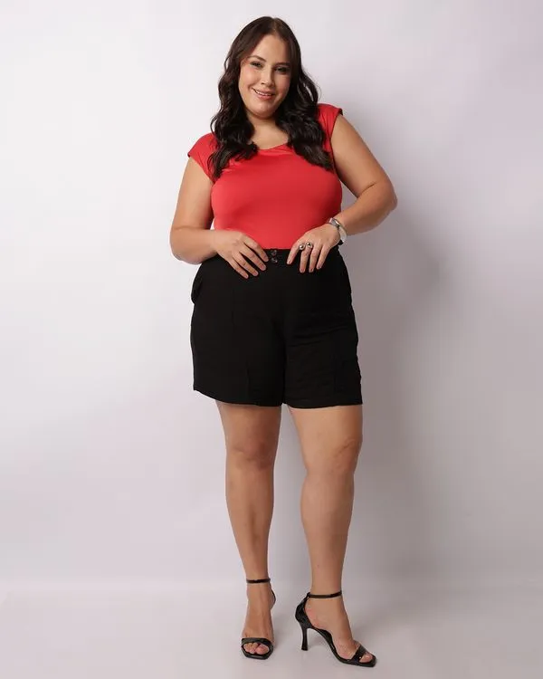 Body Plus Size Feminino Abertura Nas Costas Franzido Vermelho G1
