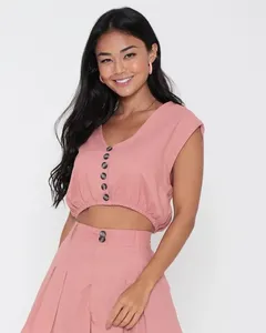 Blusa Cropped Linho Rosa Claro M