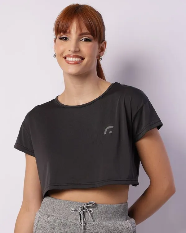 Camiseta Fitness Feminina Cropped Fitter Manga Curta Preta M