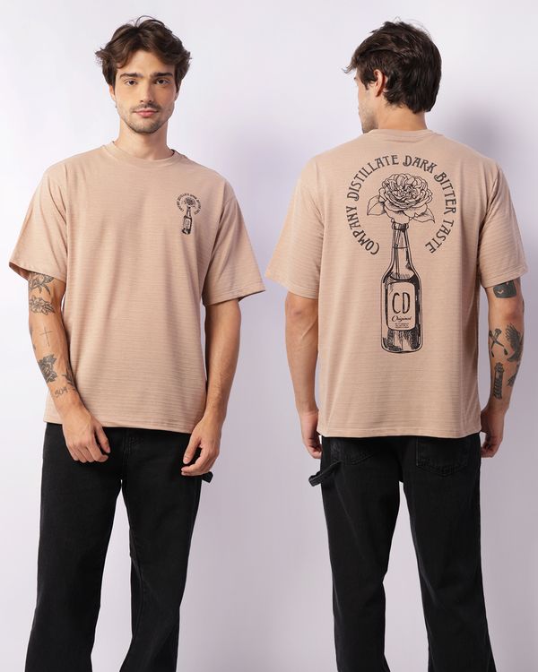 Camiseta Masculina Estampa Frente E Costas Texturizada Bege GG