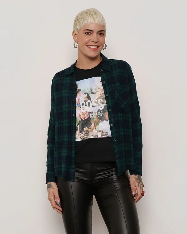 Camisa Feminina Berry & Co. Viscose Xadrez Verde M