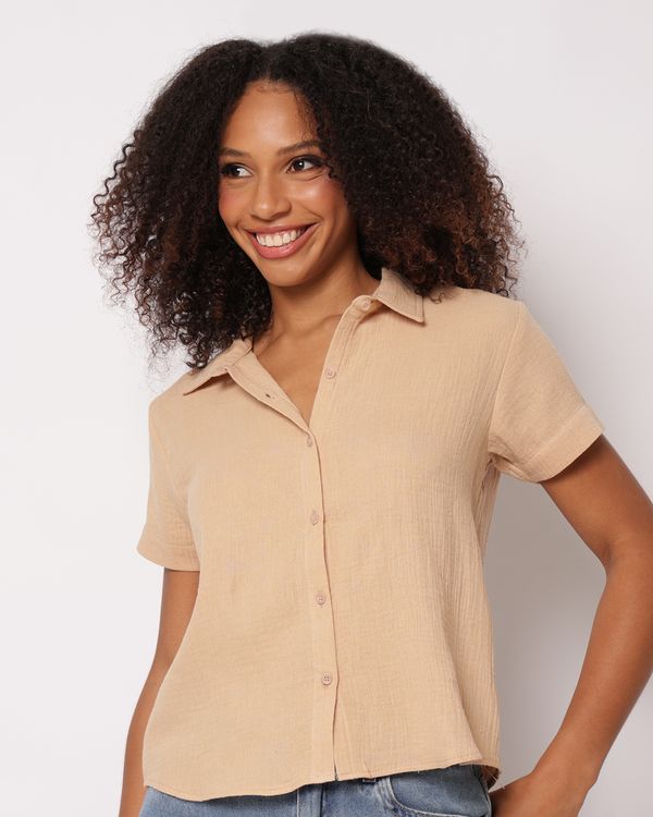 Camisa Feminina Berry & Co. Algodão Manga Curta Bege P