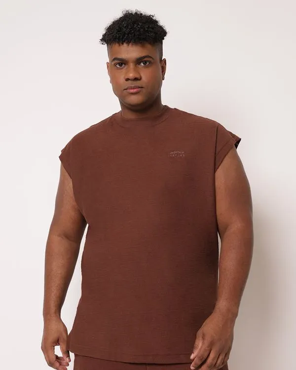 Regata Plus Size Masculina Texturizada Marrom G1